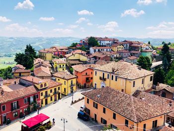 High angle view of townscape against sky