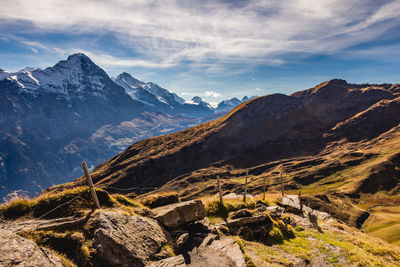 Scenic view of snowcapped mountains against sky