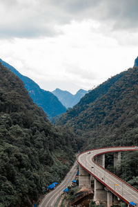 High angle view of bridge over road against sky