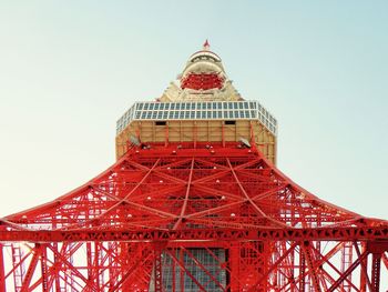 Low angle view of red tower against clear sky