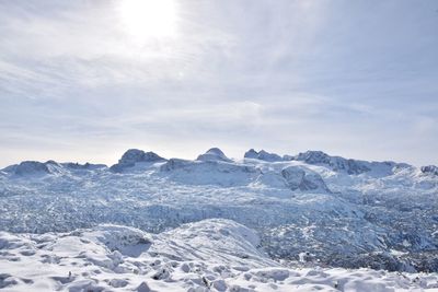 Scenic view of snowcapped mountains against sky