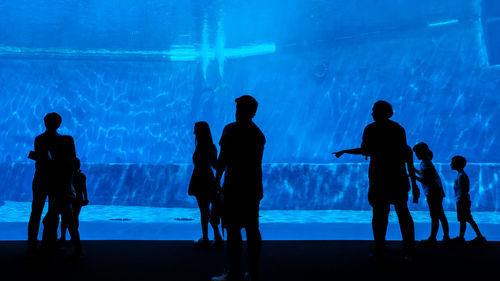 Silhouette people at aquarium