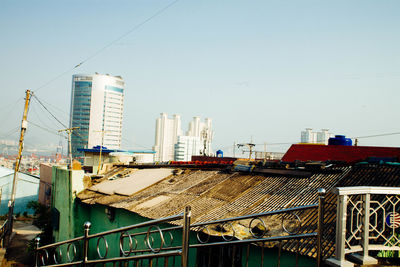 Panoramic view of buildings against clear sky