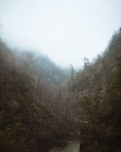 Scenic view of landscape against sky during foggy weather