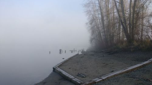 Scenic view of lake against sky during winter