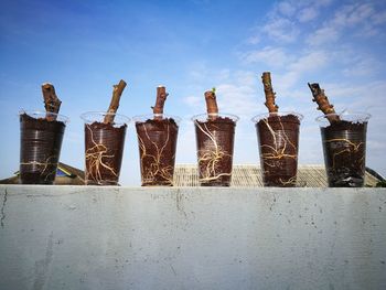 Low angle view of metallic structure against sky
