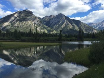 Scenic view of calm lake against mountain range