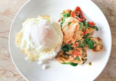 High angle view of breakfast served in plate