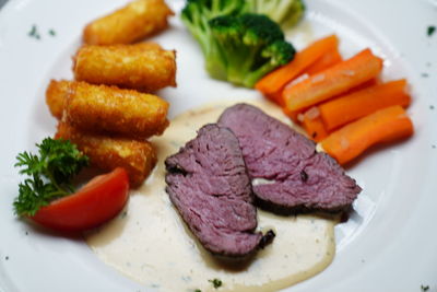 Close-up of food served in plate