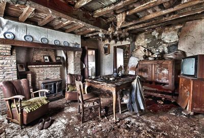 Interior of damaged abandoned home