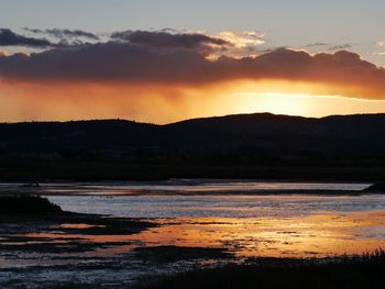 Scenic view of lake during sunset