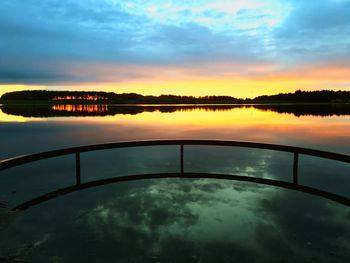 Scenic view of lake against cloudy sky