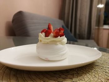 Close-up of cake in plate on table