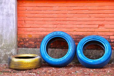 View of tires against wall
