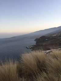 Scenic view of sea against clear sky