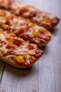 High angle view of pizza on table