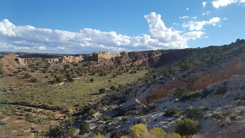 Panoramic shot of rocky landscape against cloudy sky