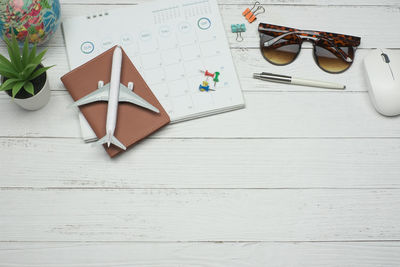 High angle view of paper on table