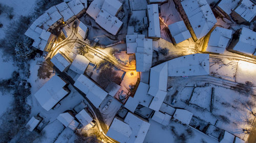 Panoramic shot of buildings against sky during winter