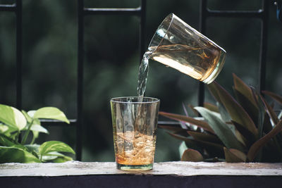 Close-up of beer glass on table