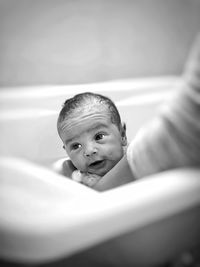 Portrait of boy in bathroom