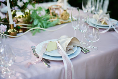 Close-up of wedding rings on table