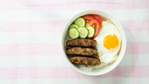 Directly above shot of breakfast served on table