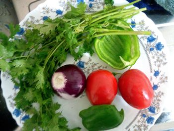 High angle view of vegetables in plate