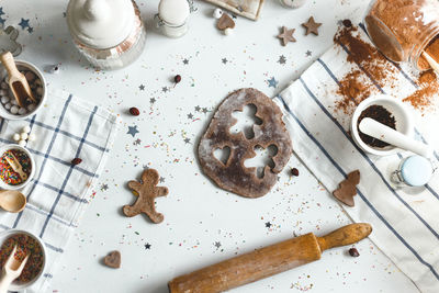 High angle view of cookies on table