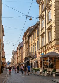 Krakowska or krakivska street in the old town of lviv, ukraine, on a sunny summer day