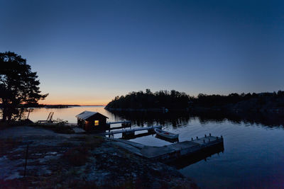 View of weekend cottage at dusk