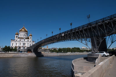 Bridge over river against blue sky