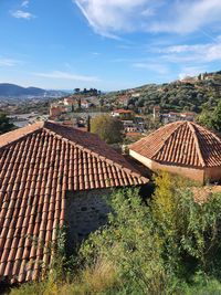 High angle view of townscape against sky