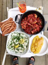 High angle view of food in plate on table