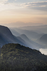 Scenic view of mountains against sky during sunset