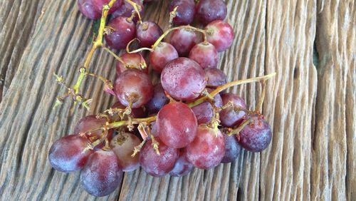 Close-up of grapes growing on wood