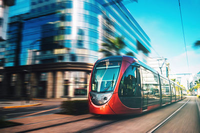 Blurred motion of train in city