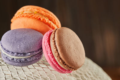 Close-up of macaroons on table