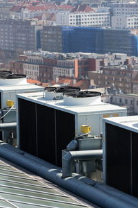 High angle view of buildings in city