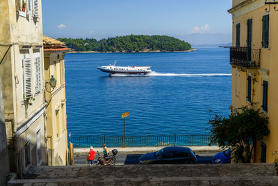 Scenic view of sea against clear blue sky