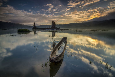 Scenic view of lake against sky during sunset