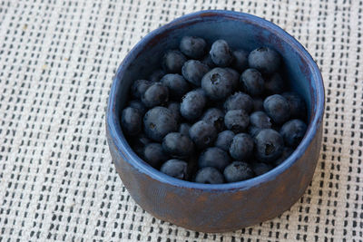 High angle view of fruits in bowl on table