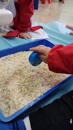 High angle view of people eating food