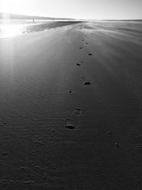 High angle view of footprints on beach