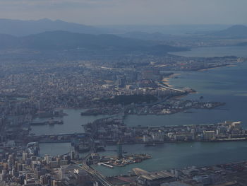 High angle view of city buildings