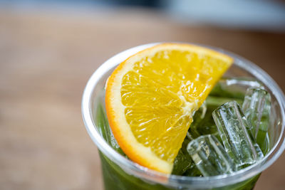 Close-up of drink in glass on table