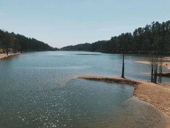 Scenic view of lake against clear sky