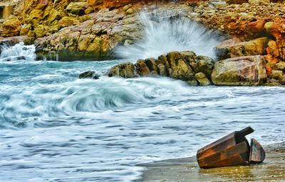 Water flowing through rocks