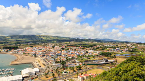 High angle view of townscape against sky