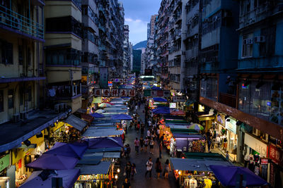 High angle view of street market